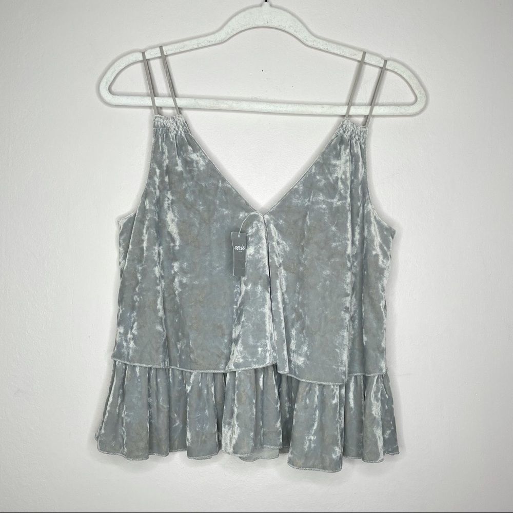 aerie velour tank‎ top boxy v-neck ruffle gray NWT